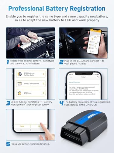ANCEL BD300 Bluetooth OBD2 Scanner, Full System Code Reader and Diagnostic Tool for BMW with Battery Registration Service Reset EPB CBS ETC ABS Airbag & Powerful OBD2 Functions