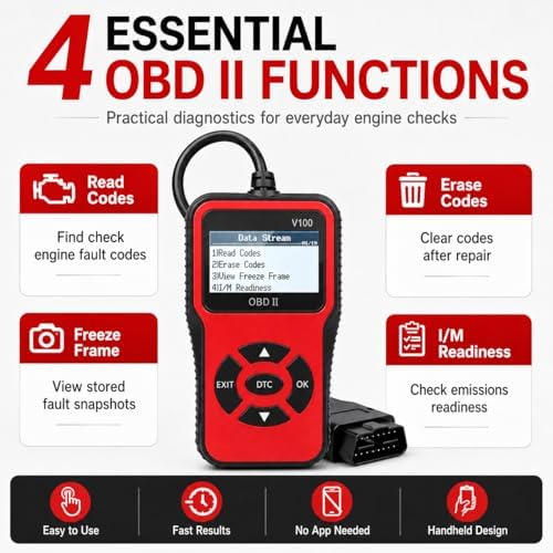 V100 OBD2 Diagnostic Diagnostic Tool Tool, Code Reader, Engine Light Diagnostic Tool, Battery Voltage Tester, for OBD2 Cars & Trucks Since 1996