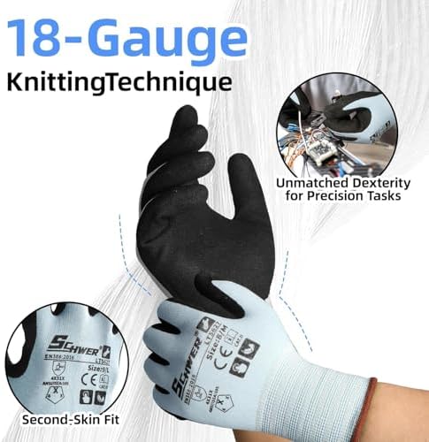 Schwer 6 Pairs ANSI A2 Cut Resistant Work Gloves for Safety Work，LT5627，XL