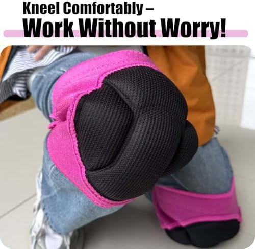 Women' s Work Knee Pads Adjustable - Thick Foam Padding, Pink Extra Large