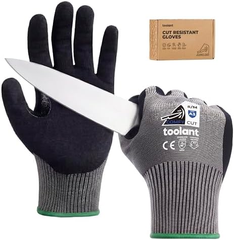 toolant ComfyCut A3 Cut Resistant Work Gloves, ANSI & EN388 Certified Protection with Superior Comfort, Fiberglass-Free, Touchscreen & Flexible Grip, for Fishing, Gardening, DIY, Assembly, Small