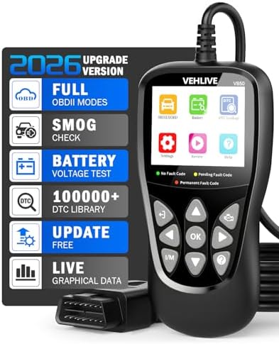 OBD2 Scanner Diagnostic Tool, VEHLIVE V850 Car Code Reader for Check Engine Light with Reset, I/M Readiness, Battery Tester, Live Data, CAN Diagnostic Scan Tool for All OBDII Vehicles After 1996