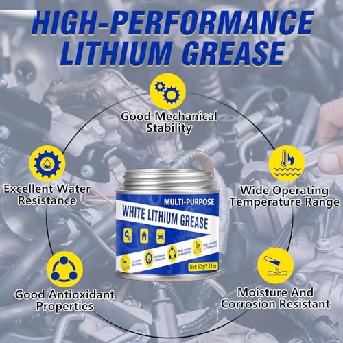 White Lithium Grease 60ml, Multi-Purpose Garage Door Lubricant with Brush, Bike Grease for Hinges, Bearings, Gears,Track Rail, Ideal for Household, Marine, Automotive, Industrial