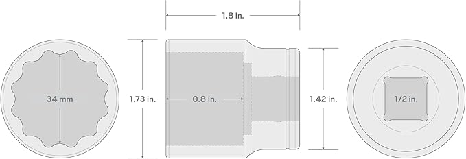 TEKTON 1/2 Inch Drive x 34 mm Shallow 12-Point Socket | SHD22334