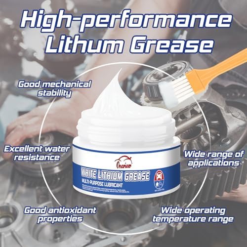 White Lithium Grease, Multi-Purpose Lubricant Lithium Grease with Brush, Garage Door Hinge Lubricant for Metal-to-Metal Applications, Ideal for Automotive, Marine, and Industrial Use (3.5oz)