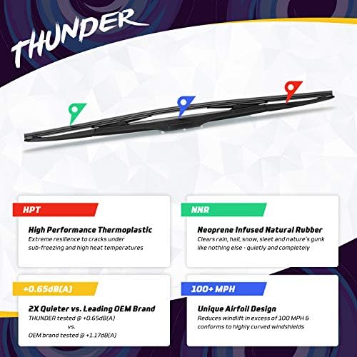 Spearhead THUNDER 26"+20" Hybrid Wiper Blades w/Neoprene Infused Rubber, Outwipes Silicone (Pair)