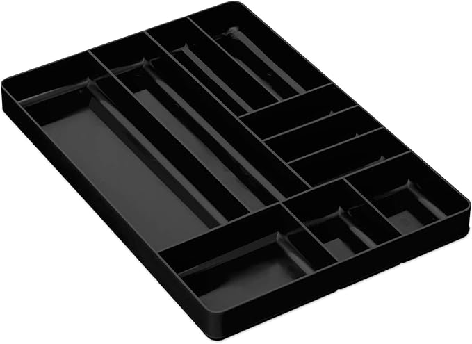 MLTOOLS Tool Drawer Organizer Tray - 10-Compartment Home & Garage Tool Tray - Stackable Workbench Toolbox Organization Holder for Small Parts, Batteries, Supplies - Made in The USA - OT10B Black