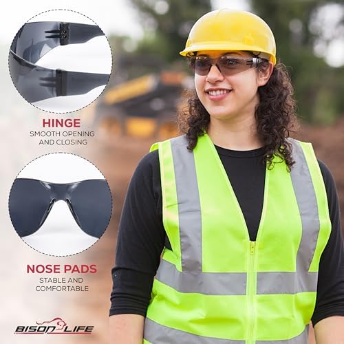 BISON LIFE Black Safety Glasses for Men & Women, Bulk, ANSI Z87.1, 12 Pack