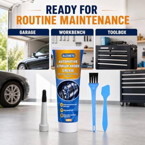 White Lithium Grease with Brush, 85g Waterproof Multi-Purpose Lubricant, Rust & Corrosion Protection for Automotive, Trailer, Garage Door, Hinges, Bearings & Industrial Equipment 3oz/85g