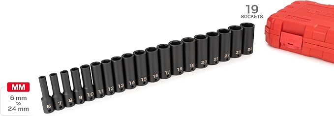 TEKTON 3/8 Inch Drive Deep 6-Point Impact Socket Set, 19-Piece (6-24 mm) - Case | SID91303