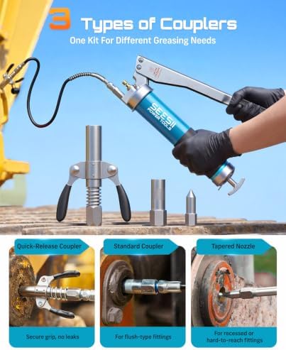 Seesii 10000PSI Grease Gun, Gear-Assisted Lever, Upgraded Air Bleeder
