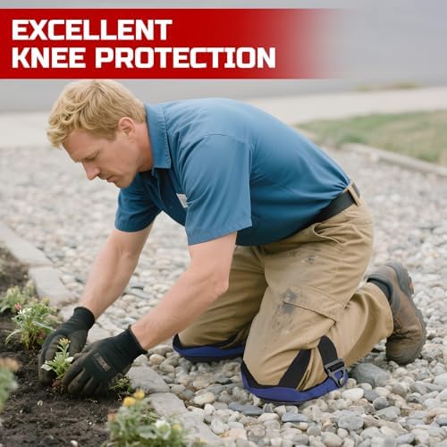 Professional Knee Pads for Work Construction with Heavy Duty Cap Foam Padding Gel Cushion Knee Pads for Men, Comfortable Adjustable Strong Strap, Military Grade Rivet for Flooring Gardening, Blue