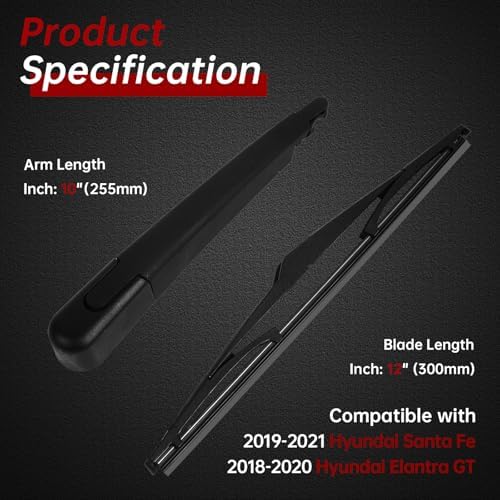 OTUAYAUTO Rear Windshield Wiper Arm Blade Set - Replacement for Hyundai Santa Fe 2019-2021, Elantra GT 2018-2020- Factory Style Back Wiper Cover Accessories Assembly for Rear Window