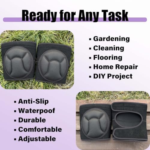 Adjustable Knee Pads with Soft Foam for Gardening, Men Women, Black M