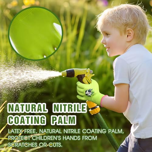 HANDLANDY 3 Pairs Kids Gardening Gloves, Grippy Kids Work Gloves, L