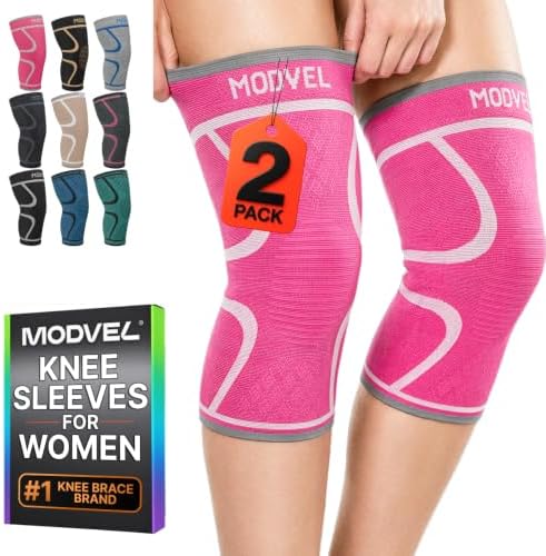 Modvel 2 Pack Knee Brace for Women - Knee Support for Walking, Knee Compression Sleeves for Pain Relief, Knee Sleeves for Women, Knee Brace for Sports, Workouts & Arthritis