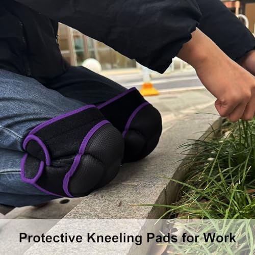 Gardening Knee Pads for Men, Woman Adjustable Foam Pad, Purple L (1 Pair)