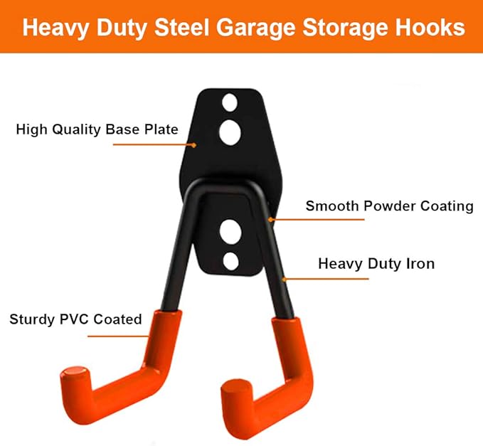 Dirza Garage Hooks 10 Pack Steel Garage Storage Utility Double Hooks, Heavy Duty Wall Mount Tool Hangers Organizers for Organizing Ladder, Power Tool,Bulk Items, Shovel, Ropes