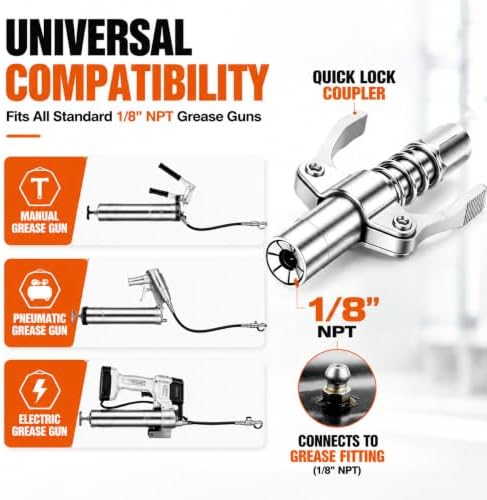 12-Inch Grease Gun Hose with Quick Release Coupler, 1/8" NPT Grease Kit