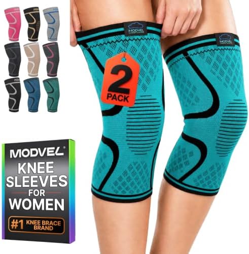Modvel 2 Pack Knee Brace for Women - Knee Support for Walking, Knee Compression Sleeves for Pain Relief, Knee Sleeves for Women, Knee Brace for Sports, Workouts & Arthritis