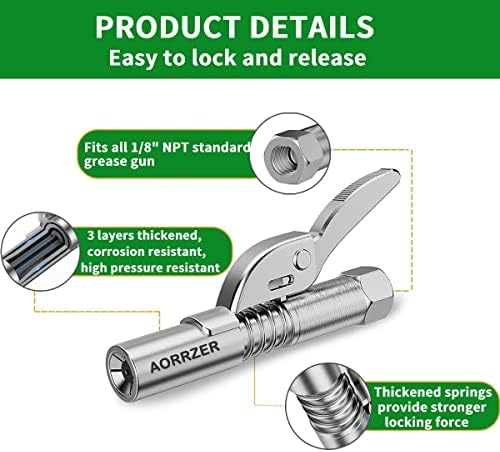 Grease Gun Needle Tip & Grease Gun Coupler Set,Upgrade Narrow Needle Dispenser for Grease Gun, Grease Zerk Fittings Compatible with All Grease Guns 1/8" NPT Threads