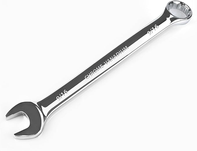 9/16 Wrench, Industrial Grade Spanner, Combination Wrenches SAE with 12-Point Box End, 15-Degree Offset, 9/16 Wrenches Chrome Vanadium Steel Mirror Polished