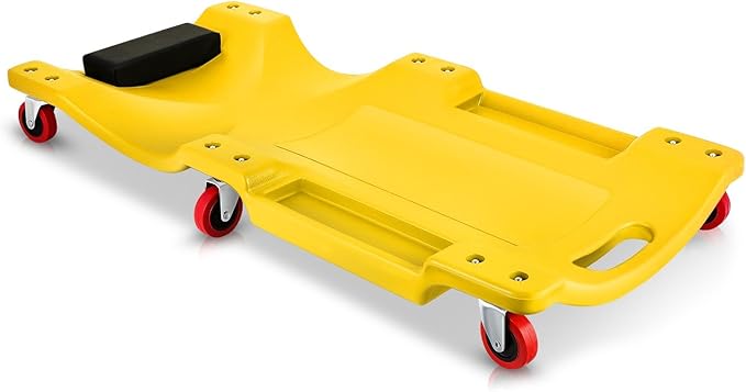 Auto Dynasty 36 Inches Mechanic Creeper, Automotive Garage Repair Low Profile Under Car Rolling Creeper with Padded Headrest, Plastic, Yellow