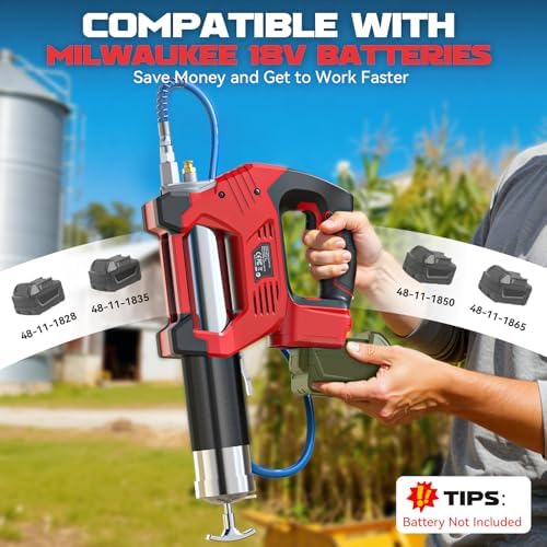 Ecarke Cordless Grease Gun Compatible with Milwaukee 18V Battery (Tool Only), 3‑Speed Adjustable Flow, 12,000 PSI Max, 39” Hose, Works with Bulk & Cartridge Grease, for Farm/Truck/Construction