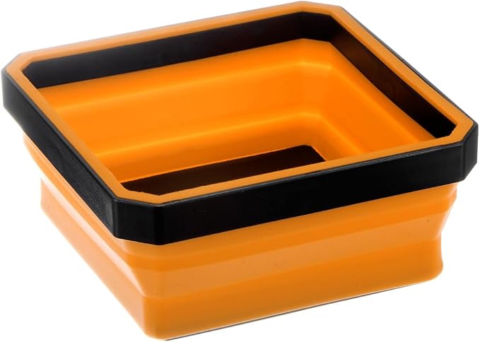 HARFINGTON Collapsible Magnetic Parts Tray Foldable Tool Trays Square Small Metal Parts Organiser for Fixing Screw Bolts Nuts Washers Pins, Orange