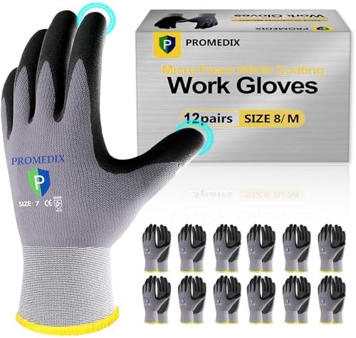 PROMEDIX P Nitrile Coated Work Gloves,MicroFoam Safety Work Gloves Men,Seamless Knit Nylon&spandex Gloves with Grip