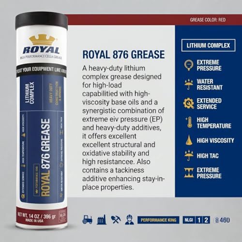 ROYAL 876 Lithium Complex #2 Grease, Made in USA, 14 oz Tube, Pack of 10