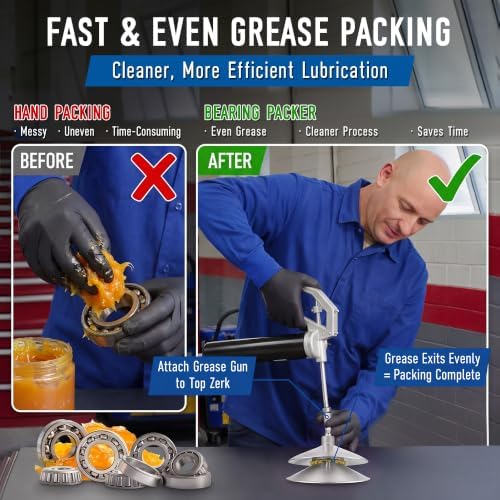 Bearing Packer, Wheel Bearing Grease Packer Tool, Fast & Mess Free Greasing, Heavy Duty Design, Fits Automotive, Trailer, ATV & Mower Bearings(Metal,Canister Style)