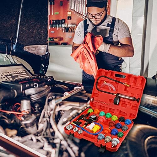 Yonligonju 28pack Universal Radiator Pressure Leak Tester Kit, Automotive coolant Pressure Tester kit for Motorcycle Car Truck (Red)