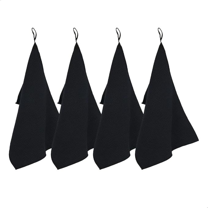 watchget Microfiber Cleaning Cloth,Barista Micro Cloth 4 Pack-Microfiber Barista Towels Espresso Towel Espresso Machine Cloths, Steam Wand Cloth, Kitchen Cleaning Cloth Waffle Weave Black(12"x12")
