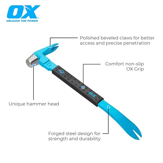 OX Tools 12" Cats Paw Nail Puller Tool with Unique Hammer Head Pry Bar - Cats Paw with Rubber Grip, Polished Beveled Claws - Forged Steel Design - Saca Clavos De Carpintero