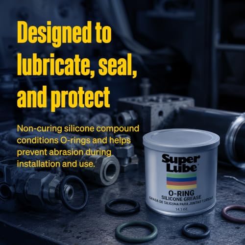 Super Lube O-Ring Silicone Grease - Non-Curing Silicone Compound - for O-Rings, Vacuum Systems & Valve Components - Heat Stable & Moisture Resistant - Translucent White - Canister - 14.1 oz (93016)