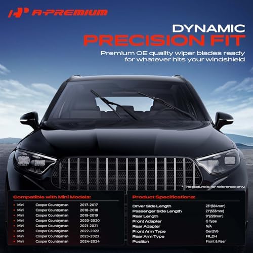 A-Premium 23"+21"+9" Windshield Wiper Blades with Wear Indicator & Towel