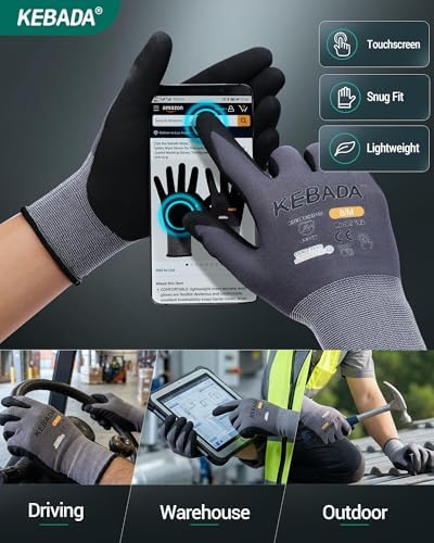 Kebada W2 Touchscreen Safety Work Gloves for Men & Women, 1 Pair