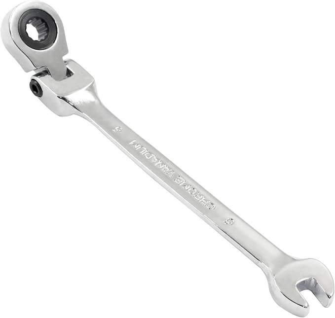 Piutouyar 6mm Flex-Head Ratcheting Wrench, Professional Metric Ratchet Wrench Combination Wrench Box Ended Spanner Tool for Projects Repair(5° Movement and 72 Teeth 12 Point, CR-V)