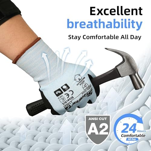 Schwer 12 Pairs ANSI A2 Cut Resistant Work Gloves for Safety Work，LT5627，L