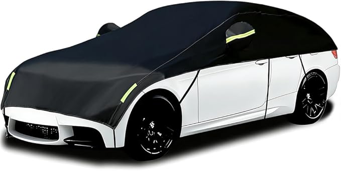 Half Car Cover Car Cover for Sunshade Half Car Body Cover Snow Cover Waterproof Universal Black 210D with Cotton (Sedan)