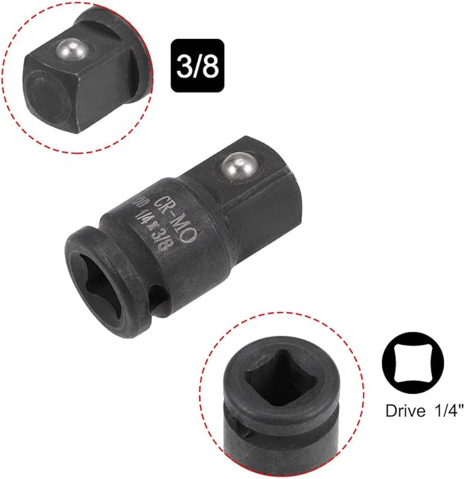 uxcell 2pcs 1/4" Drive (Female) x 3/8" (Male) Impact Socket Adapter for Use with Air Impact Wrenches, Breaker Bars, Ratchets, CR-MO Steel