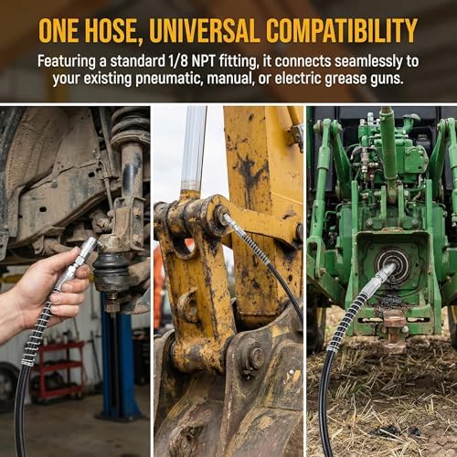 18 Inch Spring Flex Hose Grease Gun Hose Max Working Pressure 10000 PSI Compatible with All 1/8" NPT Grease Gun