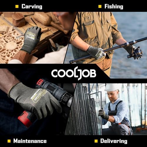 COOLJOB A9 Cut Resistant Safety Work Gloves with Grip, Touchscreen Nitrile Coated Heavy-duty for Glass Metal Sheet Handling