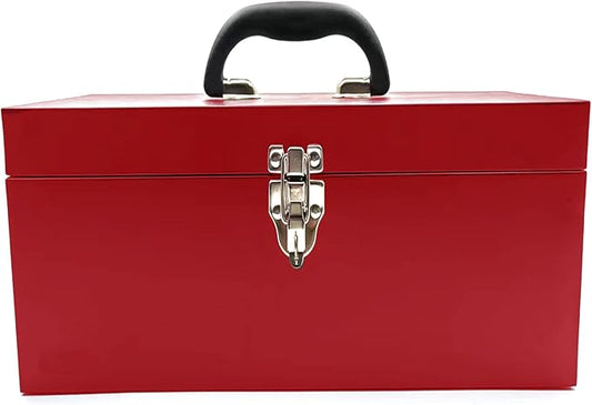 16" Portable Metal Toolbox Large Tool Box 18-Gauge Fishing Tackle Box Stee Tool Box Drawer Organizer With Metal Latch and Handle Red