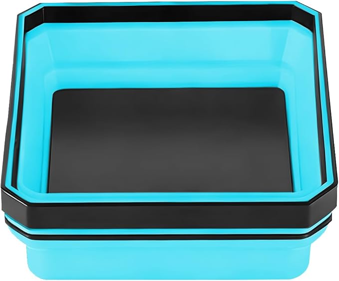 Collapsible Magnetic Car Parts Tray, Foldable Silicone Tool Tray with Magnetic Base, Double-Side Magnet Bowl for Auto Bolts, Screws, Nuts, Small Metal Parts, Universal Fit (Sky Blue)