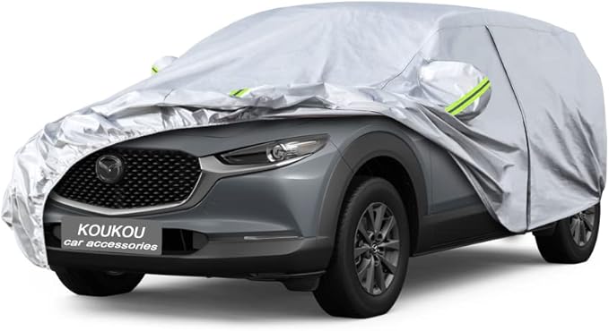 KouKou 6 Layers Car Cover Custom Fit Mazda CX-30 from 2019 to 2025, Waterproof All Weather for Automobiles, Sun Rain Dust Snow Protection. (Ships from US Warehouse, Arrive Within 3-7 Days), Silver