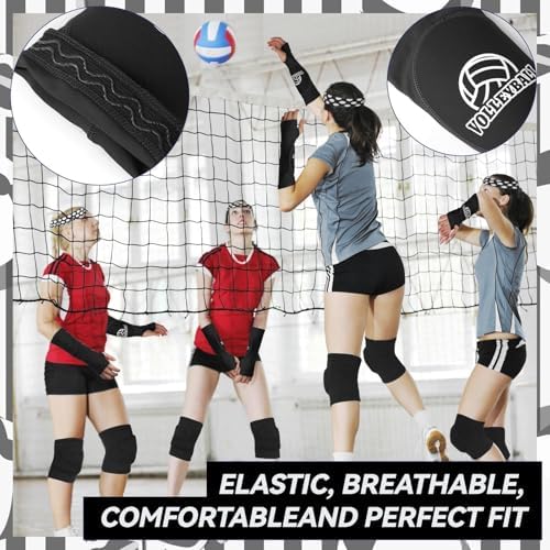 6 Pcs Volleyball Knee Pad and Arm Sleeve Volleyball Accessories Protection Equipment Stuff Forearm Elbow Sleeve Wrist Guard with Protection Pad and Thumb Hole for Women Men Training