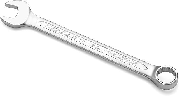 Jetech 16mm Combination Wrench - Industrial Grade, Chrome Vanadium Steel, Sand Blasted Finish, Precision-Machined 12-Point Opening, Off-Cornered Design, 15-Degree Offset