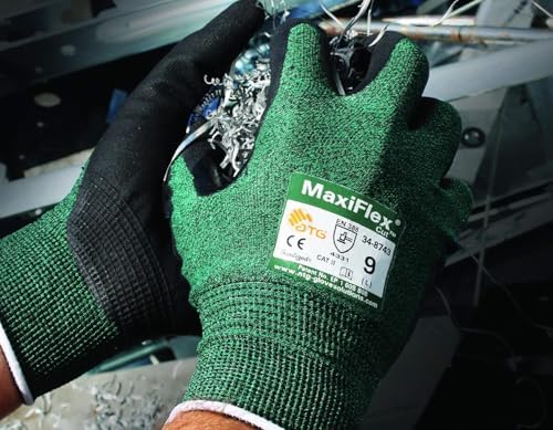ATG 34-8743/M Maxiflex Cut, Green Engineered Yarn Shell, Blk Nitrile Microfoam Grip, (Pack of 3)
